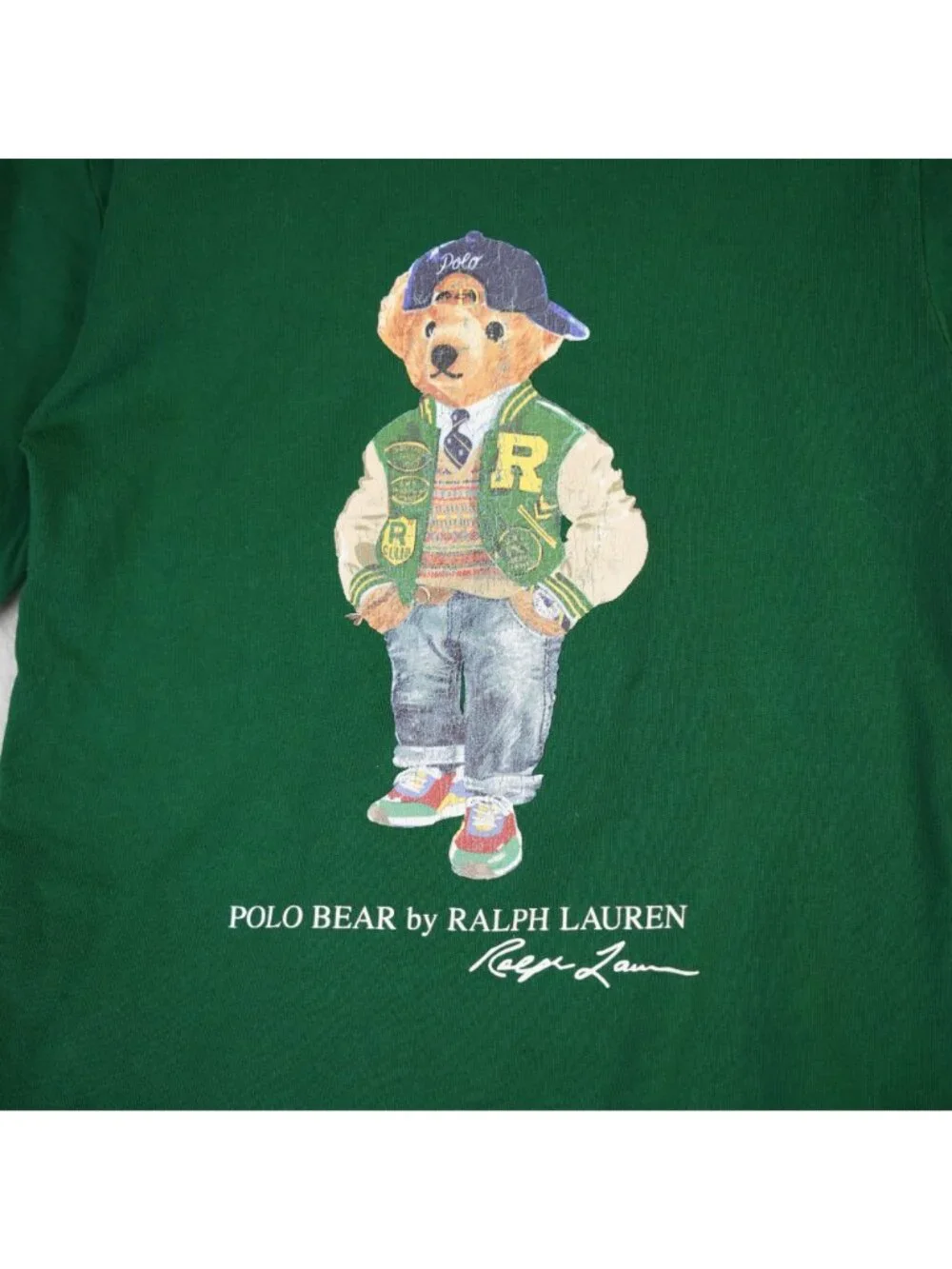 Polo Ralph Lauren Bear Cotton Jersey Hooded Tee Boys Small 8 Green Bear Print